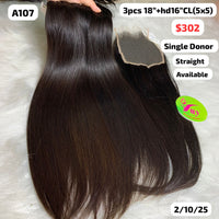 3pcs 18" and 16" 5x5 HD closure straight single donor hair (A107)