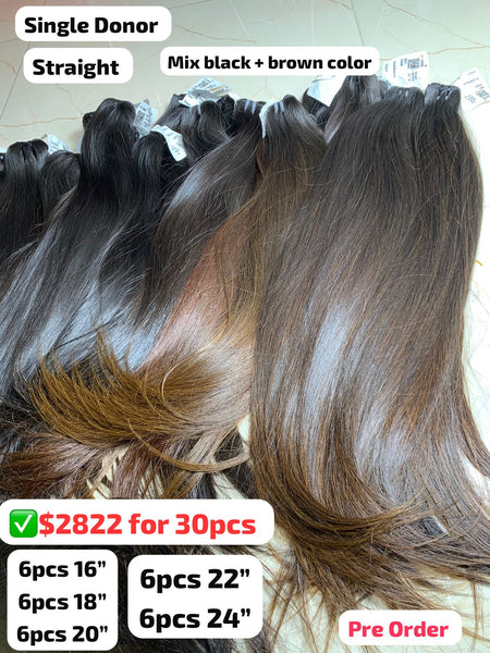 [PRE-ORDER] DEAL 30pcs 16" to 24" straight single donor hair mix black and brown color