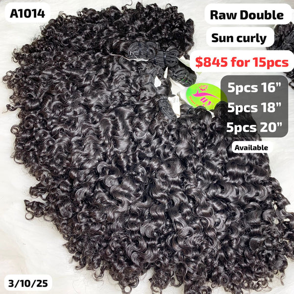 DEAL 15pcs 16" to 20" Sun curly double drawn raw hair (A1014)