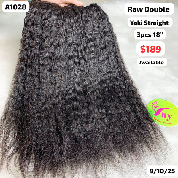 3pcs 18" Yaki straight double drawn raw hair (A1028)