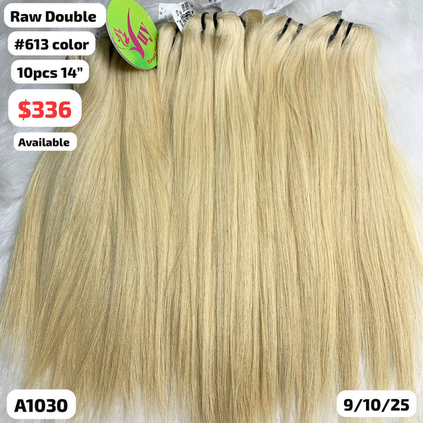 DEAL 10pcs 14" Straight double drawn raw hair #613 color (A1030)