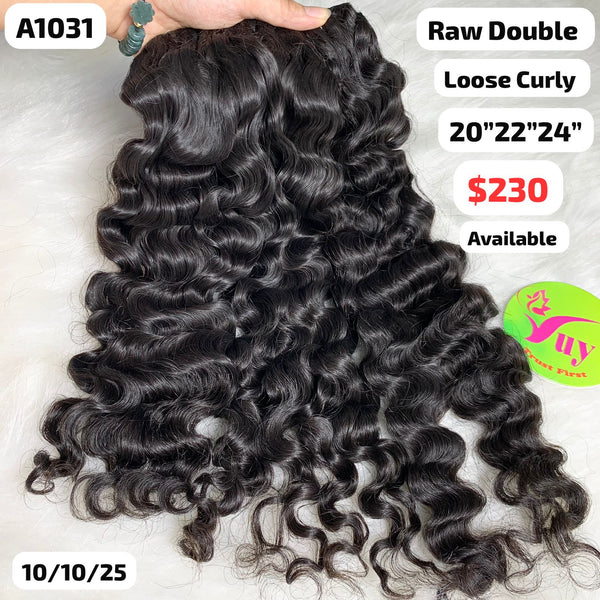 20"22"24" loose curly double drawn raw hair (A1031)