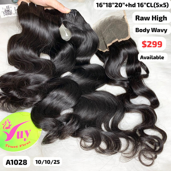 16"18"20" and 16" 5x5 HD closure body wave double drawn raw hair high quality (A1028)