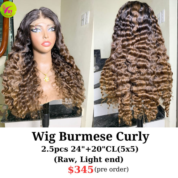 [PRE-ORDER] 24" 5x5 closure wig Burmese curly light end color (from 2.5pcs 24" and 20" 5x5 closure raw hair)