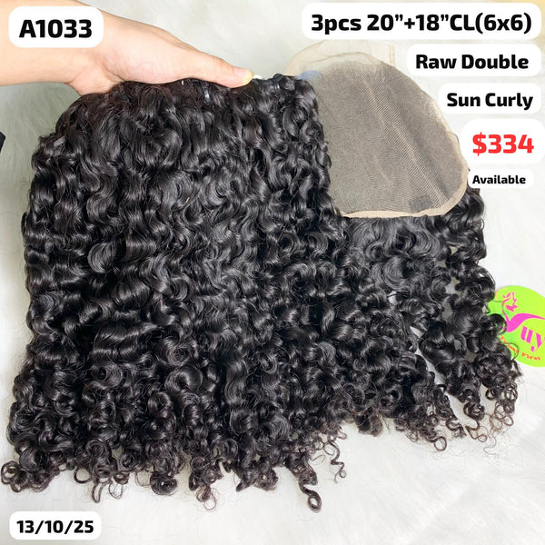 3pcs 20" and 18" 6x6 closure Sun curly double drawn raw hair (A1033)