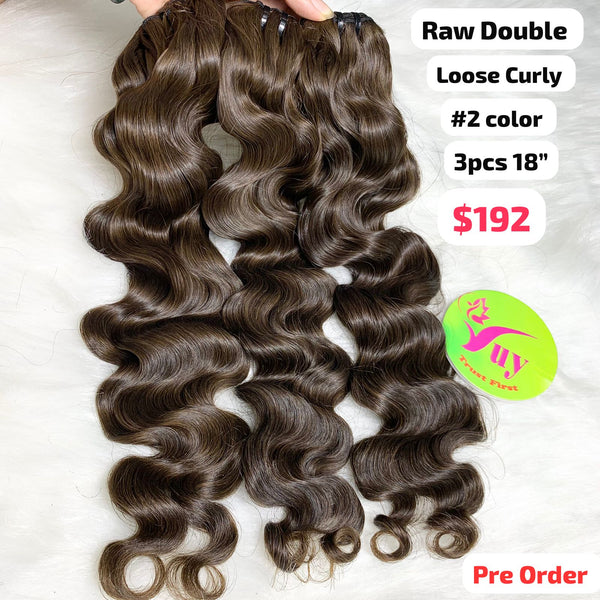 [PRE-ORDER] 3pcs 18" Loose curly double drawn raw hair #2 color