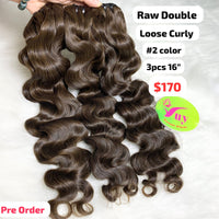 [PRE-ORDER] 3pcs 16" Loose curly double drawn raw hair #2 color