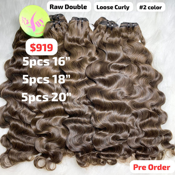 [PRE-ORDER] 15pcs 16" to 20" Loose curly double drawn raw hair #2 color