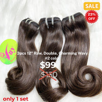 3pcs 12" Charming wave double drawn raw hair #2 color
