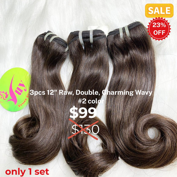 3pcs 12" Charming wave double drawn raw hair #2 color