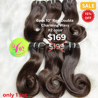 6pcs 10" Charming wave double drawn raw hair #2 color