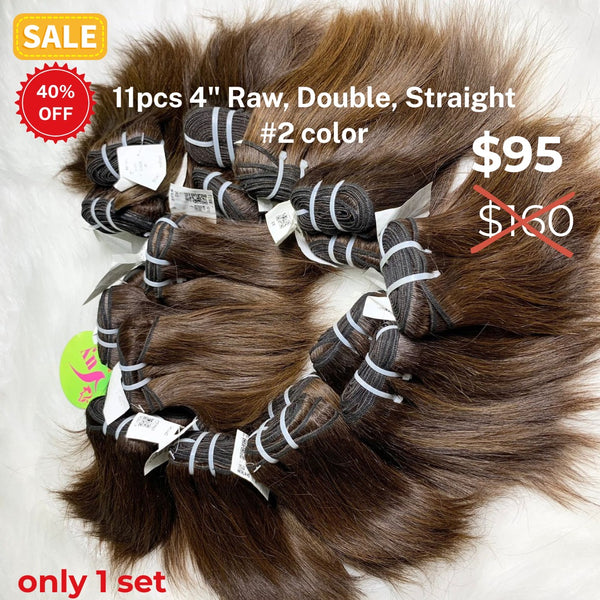 11pcs 4" Straight double drawn raw hair #2 color