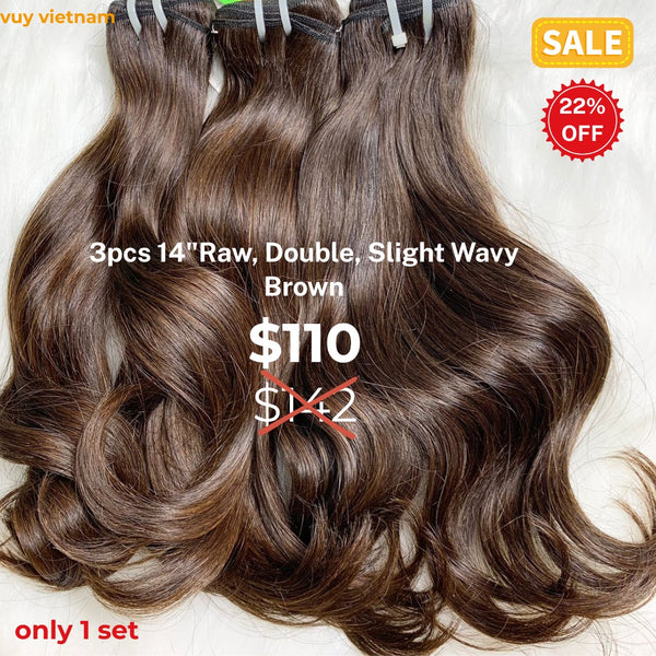 3pcs 14" Slight wave double drawn raw hair brown color