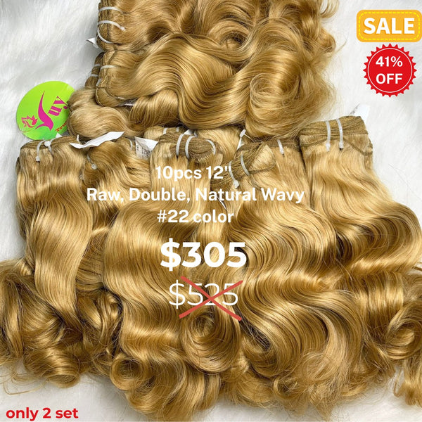 10pcs 12" Natural wave double drawn raw hair #22 color