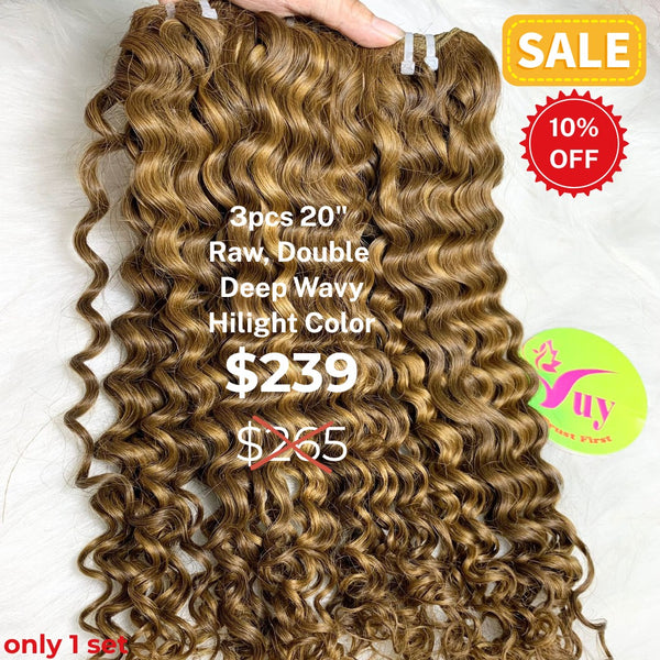 3pcs 20" Deep wave double drawn raw hair highlight color