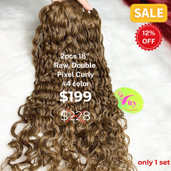 2pcs 18" Pixel curly double drawn raw hair #4 color