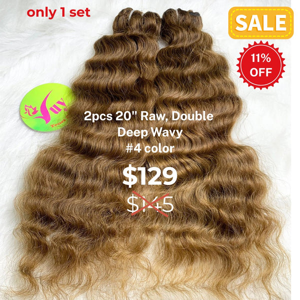 2pcs 20" Deep wave double drawn raw hair #4 color