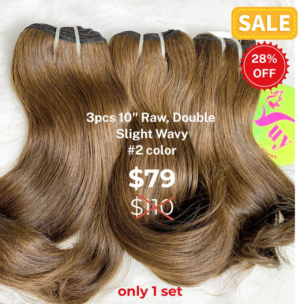 3pcs 10" Slight wave double drawn raw hair #2 color