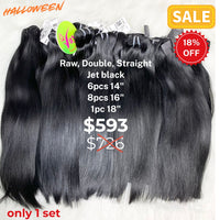 6pcs 14" and 8pcs 16" and 1pc 18" Straight double drawn raw hair jet black color