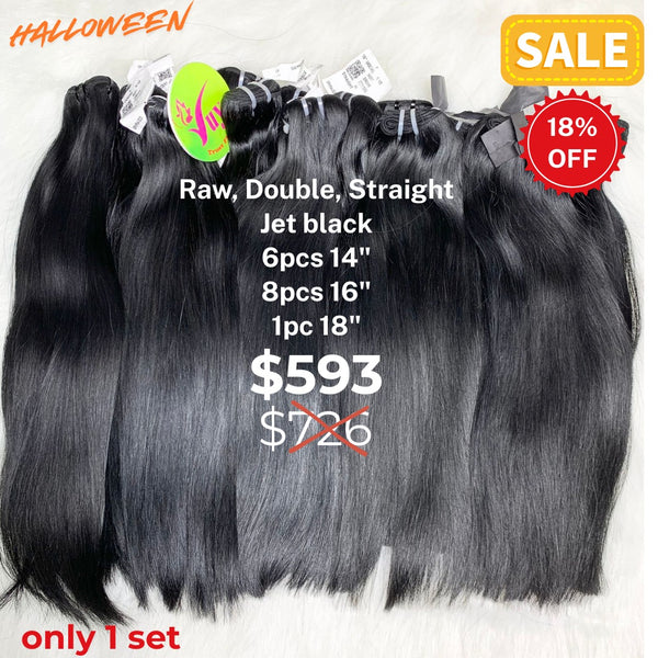 6pcs 14" and 8pcs 16" and 1pc 18" Straight double drawn raw hair jet black color