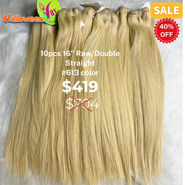 10pcs 16" Straight double drawn raw hair #613 color