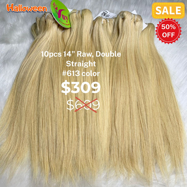 10pcs 14" Straight double drawn raw hair #613 color