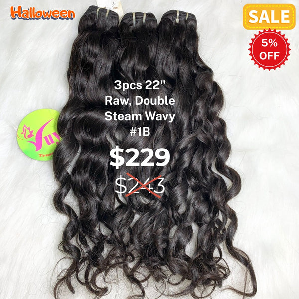 3pcs 22" Steam wave double drawn raw hair