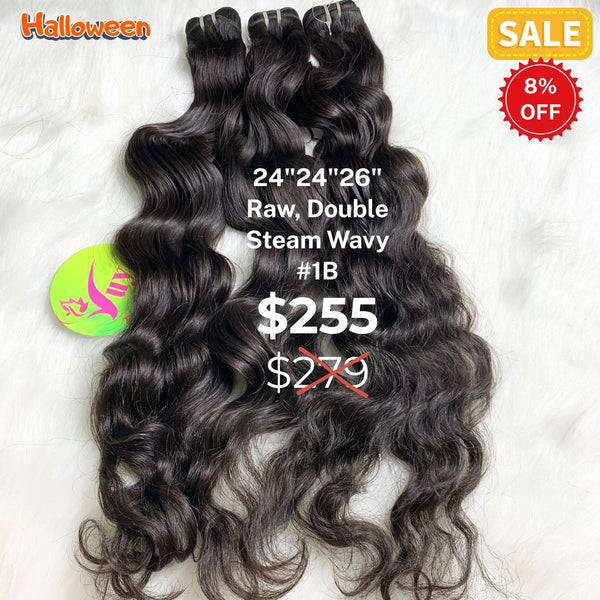24"24"26" Steam wave double drawn raw hair