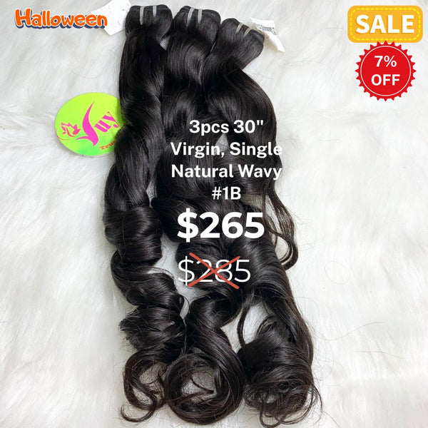 3pcs 30" Natural wave single drawn virgin hair