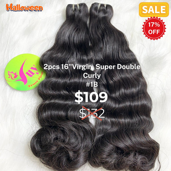 2pcs 16" curly super double drawn virgin hair