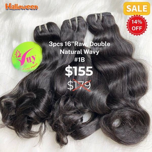 3pcs 16" natural wave double drawn raw hair