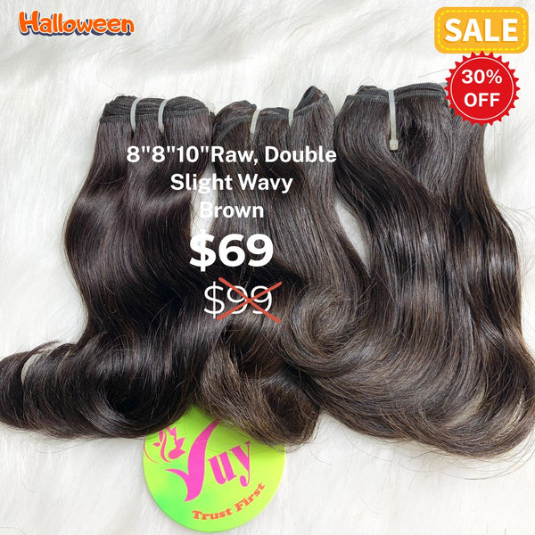 8"8"10" slight wave double drawn raw hair brown color