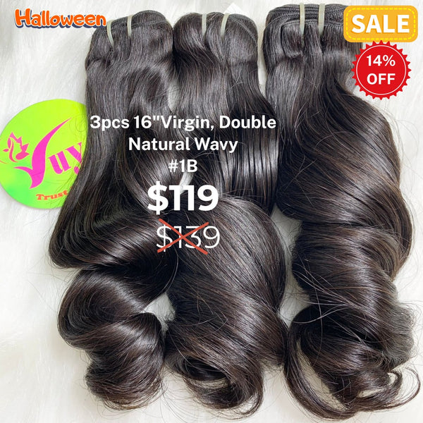 3pcs 16" natural wave double drawn virgin hair