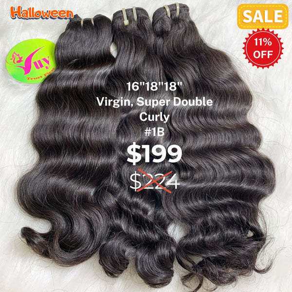 16"18"18" curly super double drawn virgin hair