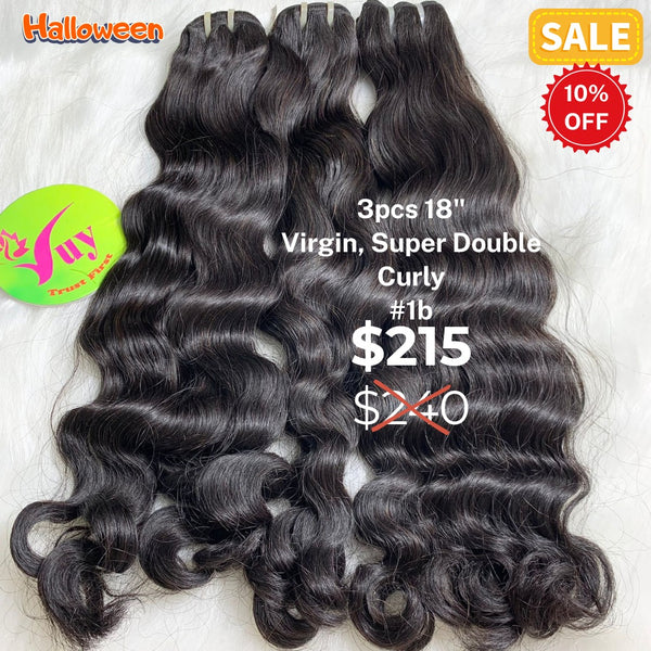 3pcs 18" curly super double drawn virgin hair