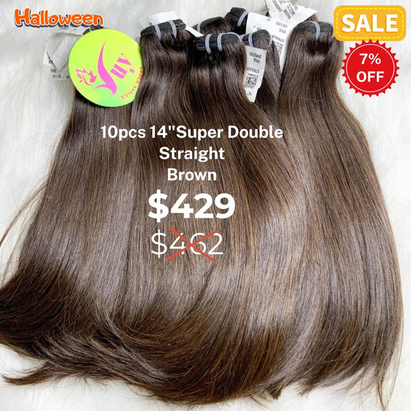 10pcs 14" Straight super double drawn brown color