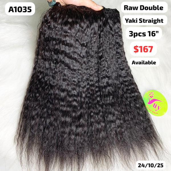 3pcs 16" yaki straight double drawn raw hair (A1035)