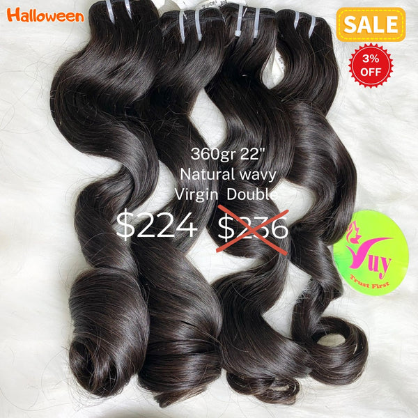 360g 22" natural wave double drawn virgin hair