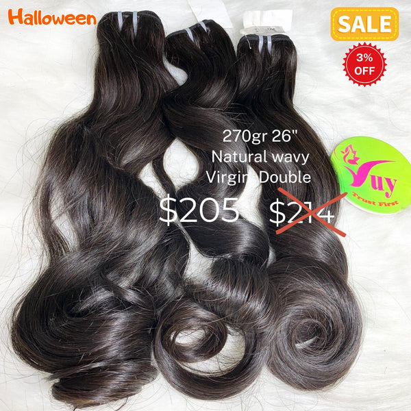 270g 26" natural wave double drawn virgin hair