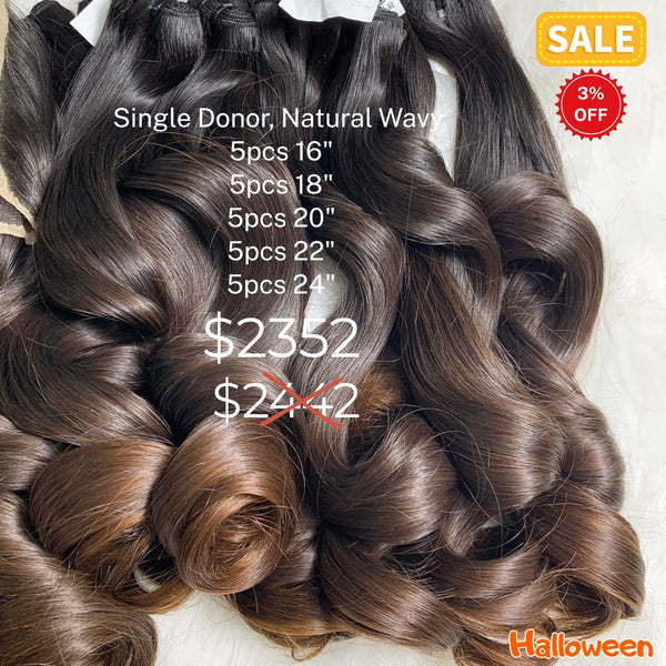 DEAL 25pcs 16" to 24" natural wave single donor hair