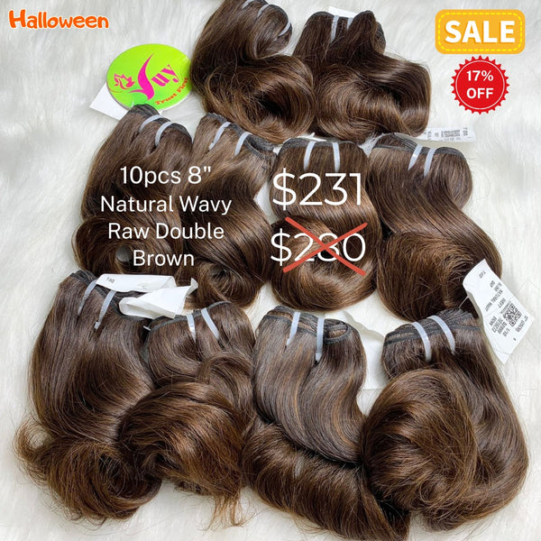 10pcs 8" natural wave double drawn raw hair brown color