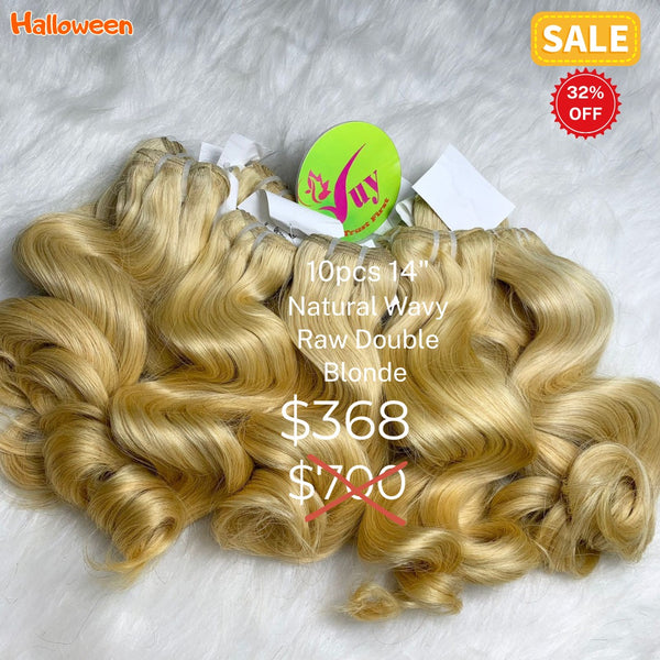 10pcs 14" natural wave double drawn raw hair blonde color