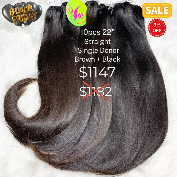 10pcs 22" straight single donor hair