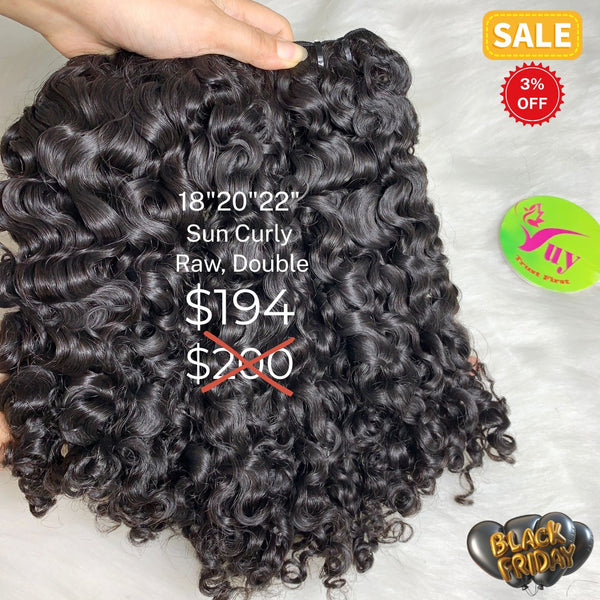 18"20"22" sun curly double drawn raw hair