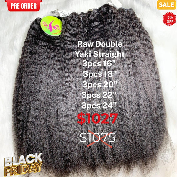[PRE-ORDER] DEAL 15pcs 16" to 24" yaki straight double drawn raw hair
