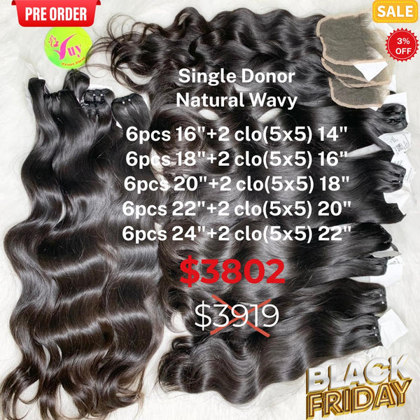 [PRE-ORDER] DEAL 30pcs 16" to 24" and 10pcs closure 5x5 14" to 22" natural wavy single donor hair