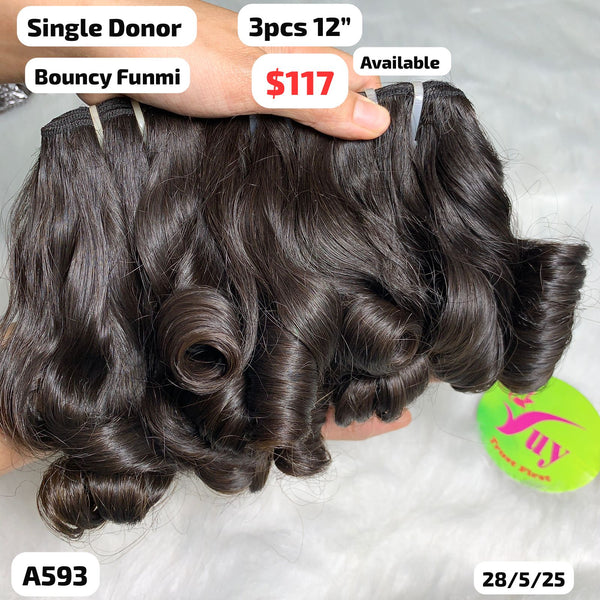 3pcs 12" Bouncy funmi single donor hair (A593)