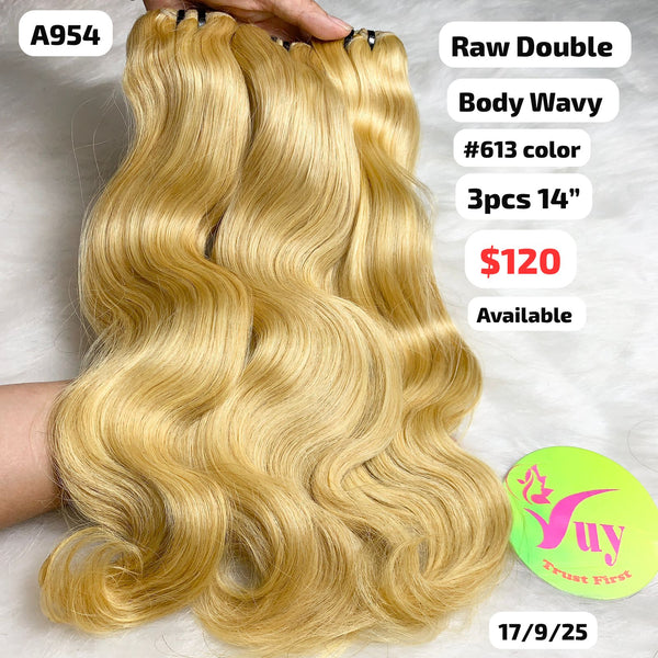 3pcs 14" Body wave double drawn raw hair (A954)
