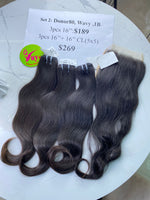 3pcs 16" + 16" Closure 5x5 Donor 80 Wavy