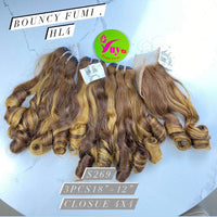 3pcs 18" & 12" Closure 4x4 Bouncy Funmi HL4, Double Drawn, Raw hair (BF11)